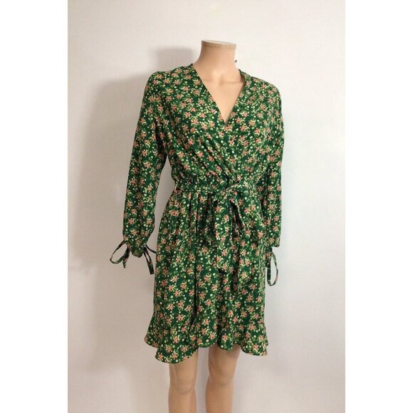 Boho Floral Green Dress Womens Large - Picture 1 of 8